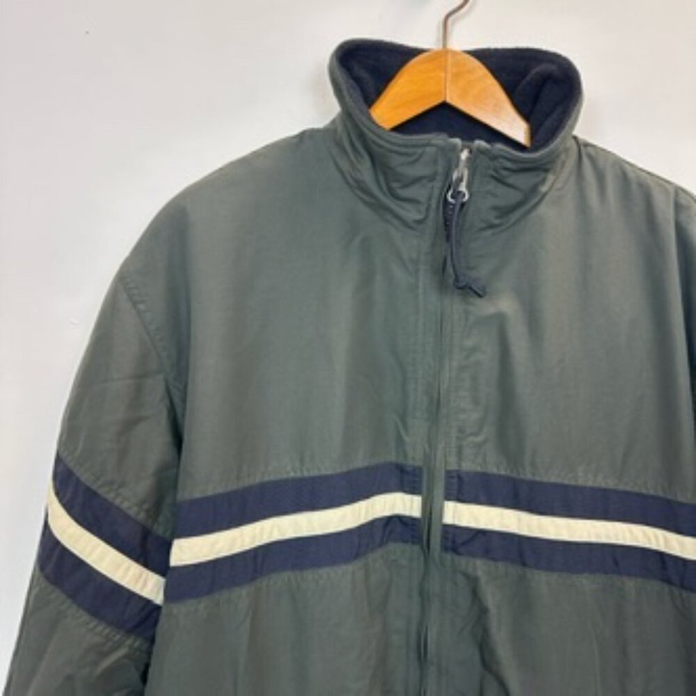 Vintage A&F Jacket Coat Olive Green Navy Cream Stripe Small